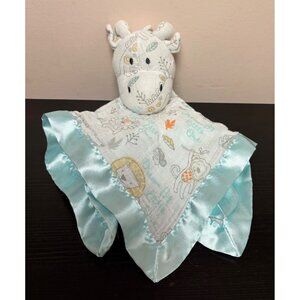 Bananafish Blue Satin Trim Baby Lovey Security Blanket Plush Giraffe Head Safari